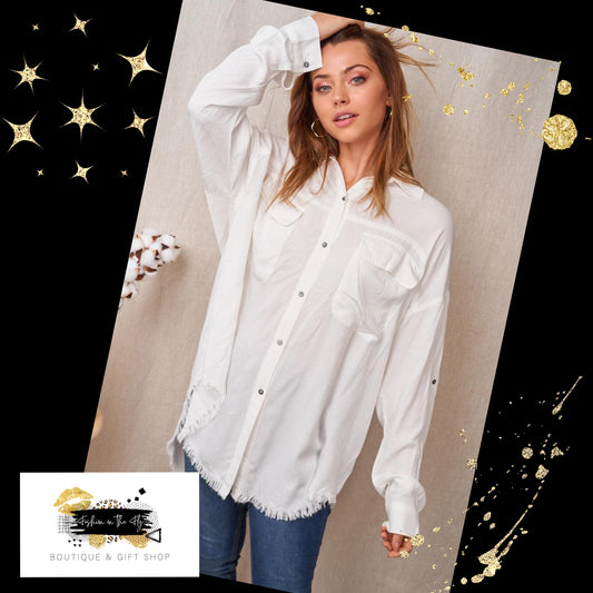 Womens white Distressed hem ~ 22687
