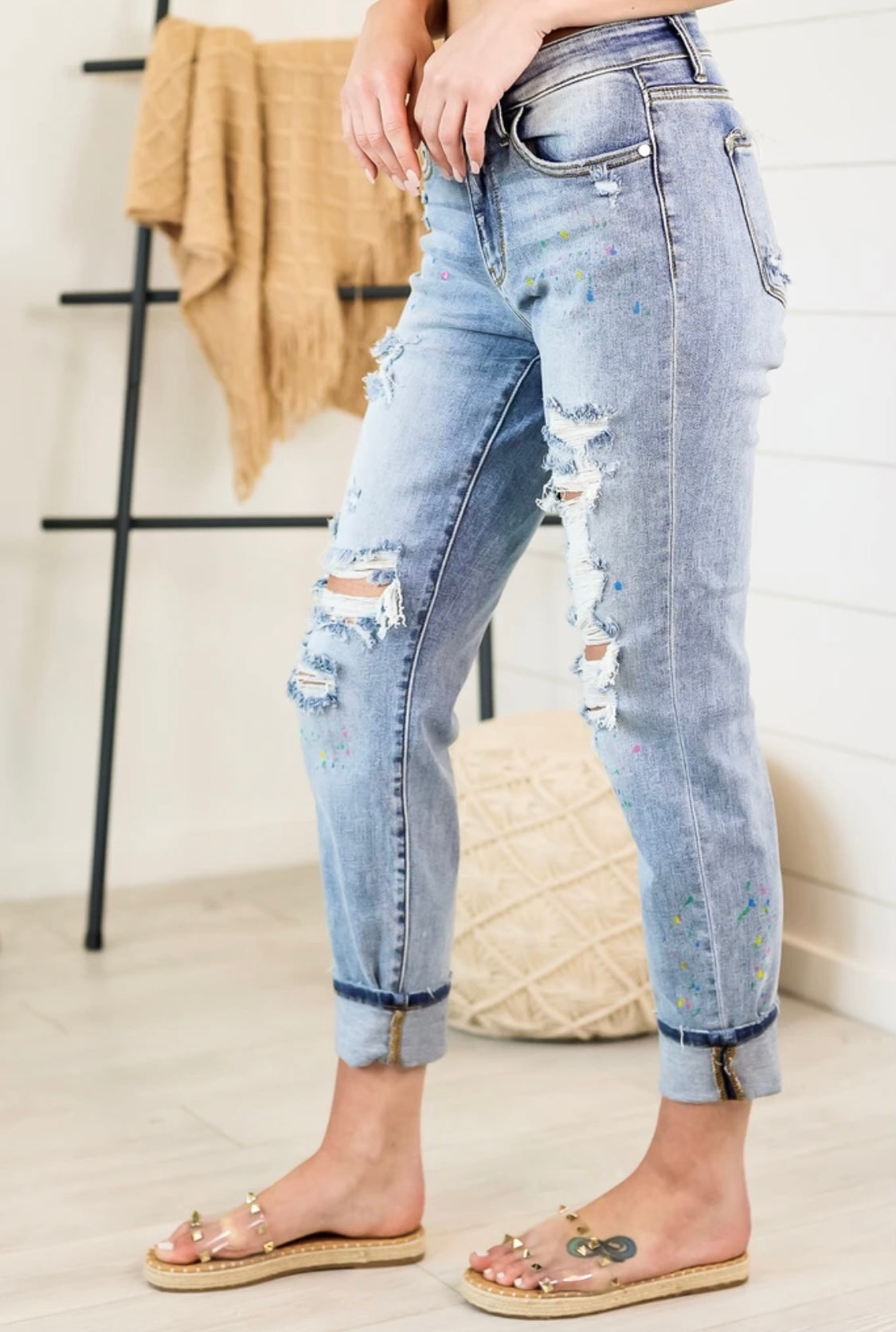 Judy Blue Paint Splatter Boyfriend Jeans