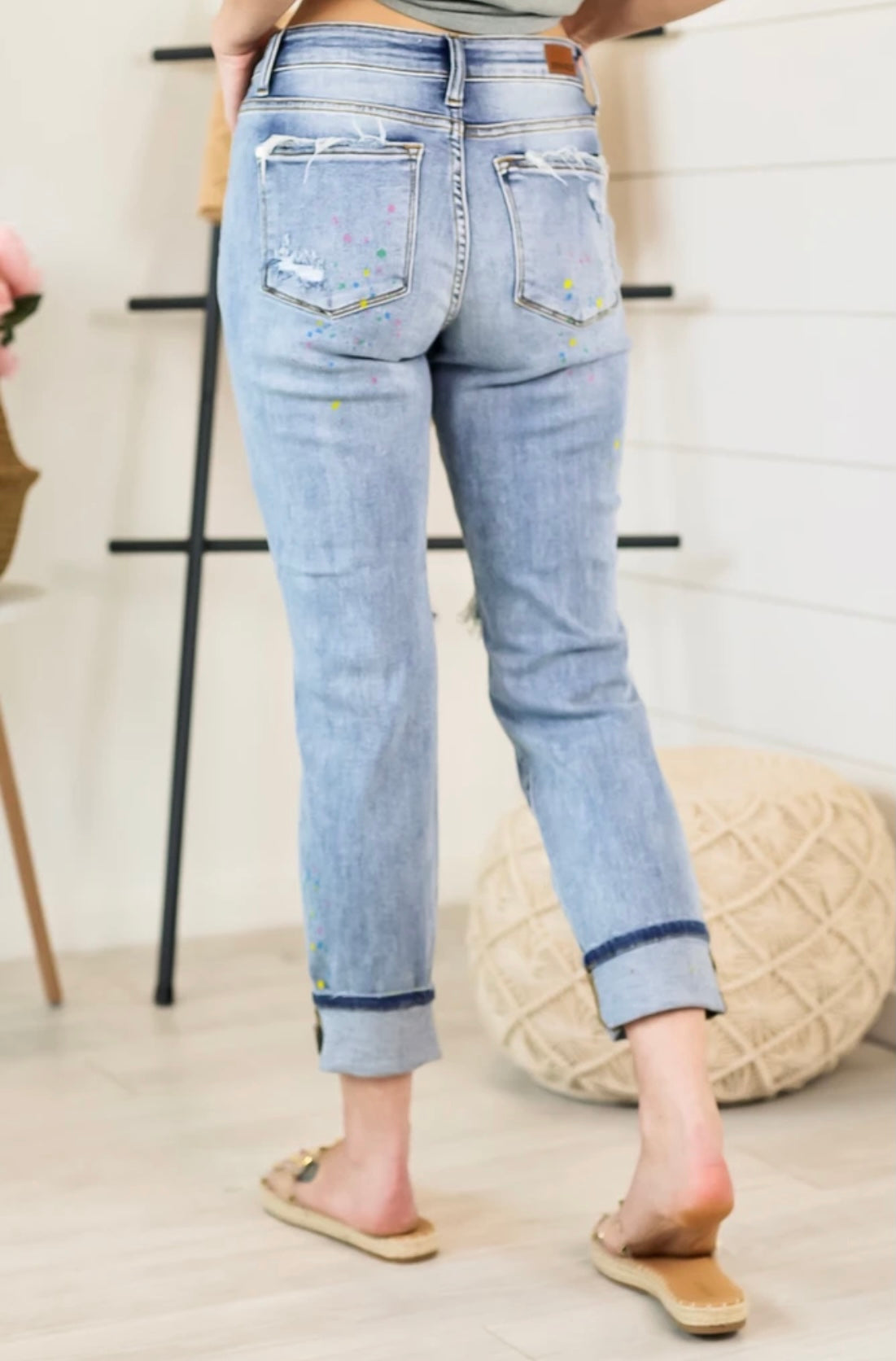 Judy Blue Paint Splatter Boyfriend Jeans