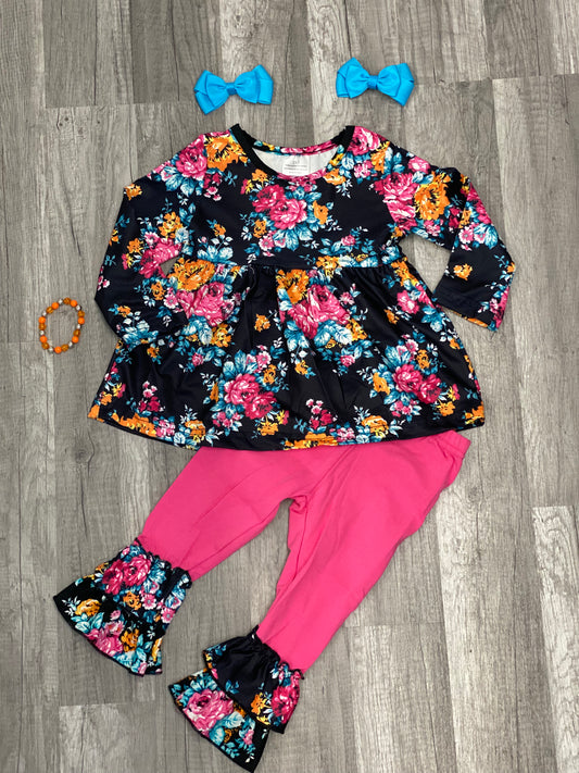 Black Floral ruffle