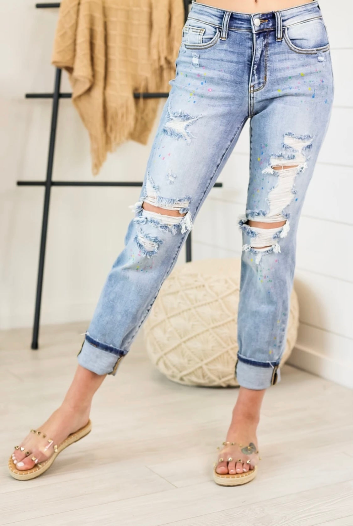 Judy Blue Paint Splatter Boyfriend Jeans
